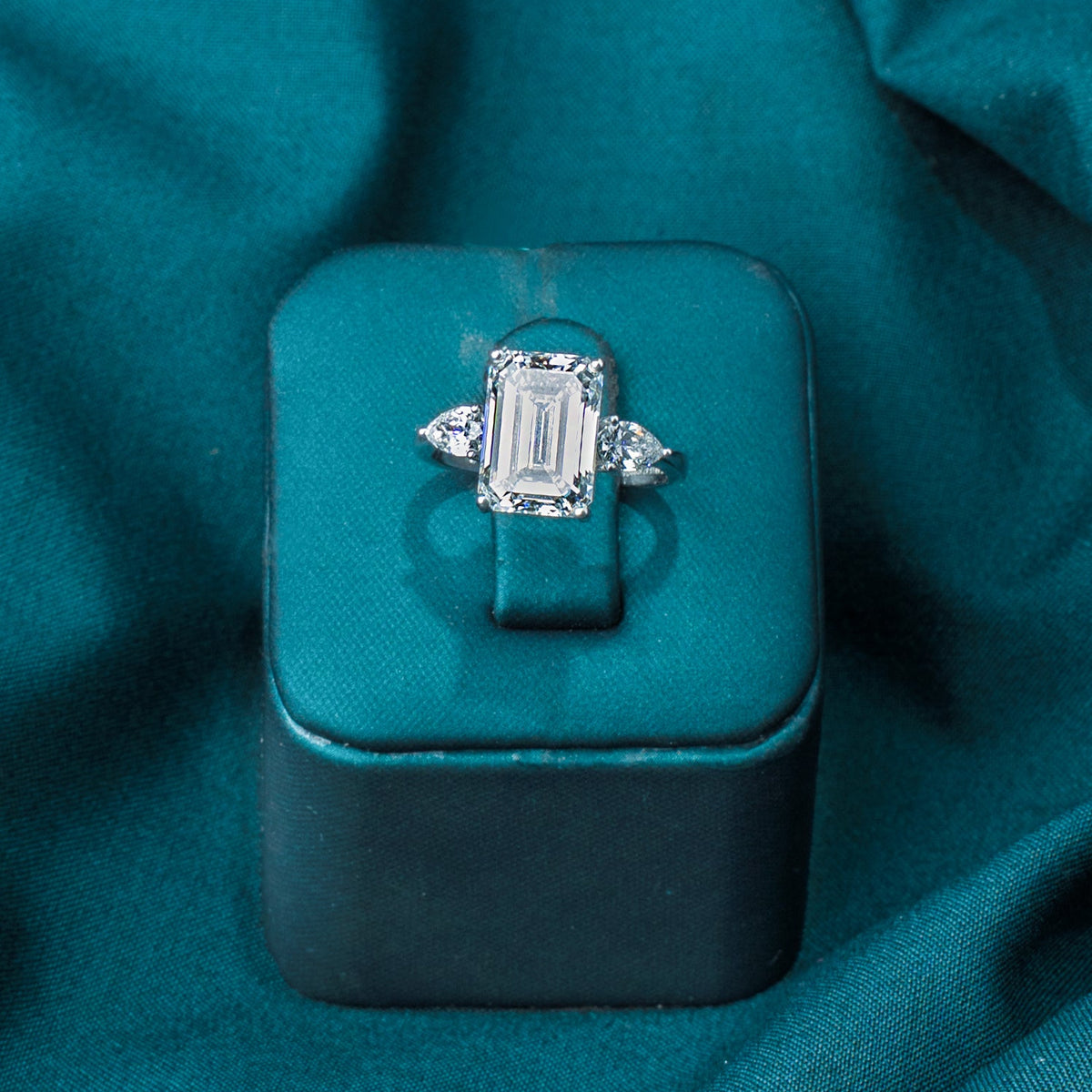 Classic Emerald Pear Trilogy Ring