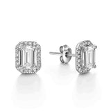 Regal Emerald Halo Diamond Stud Earrings