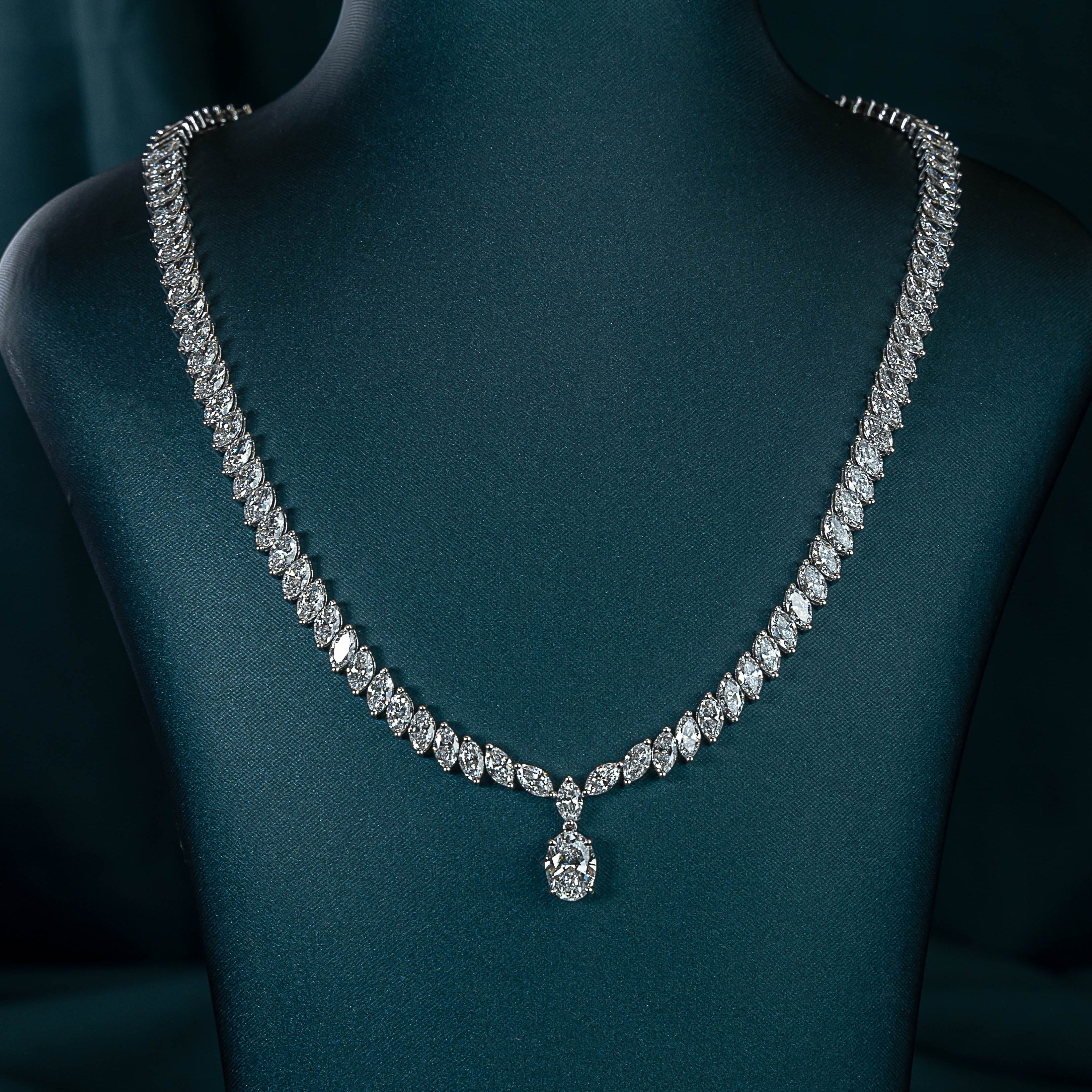Marquise Tennis Necklace with Oval Drop