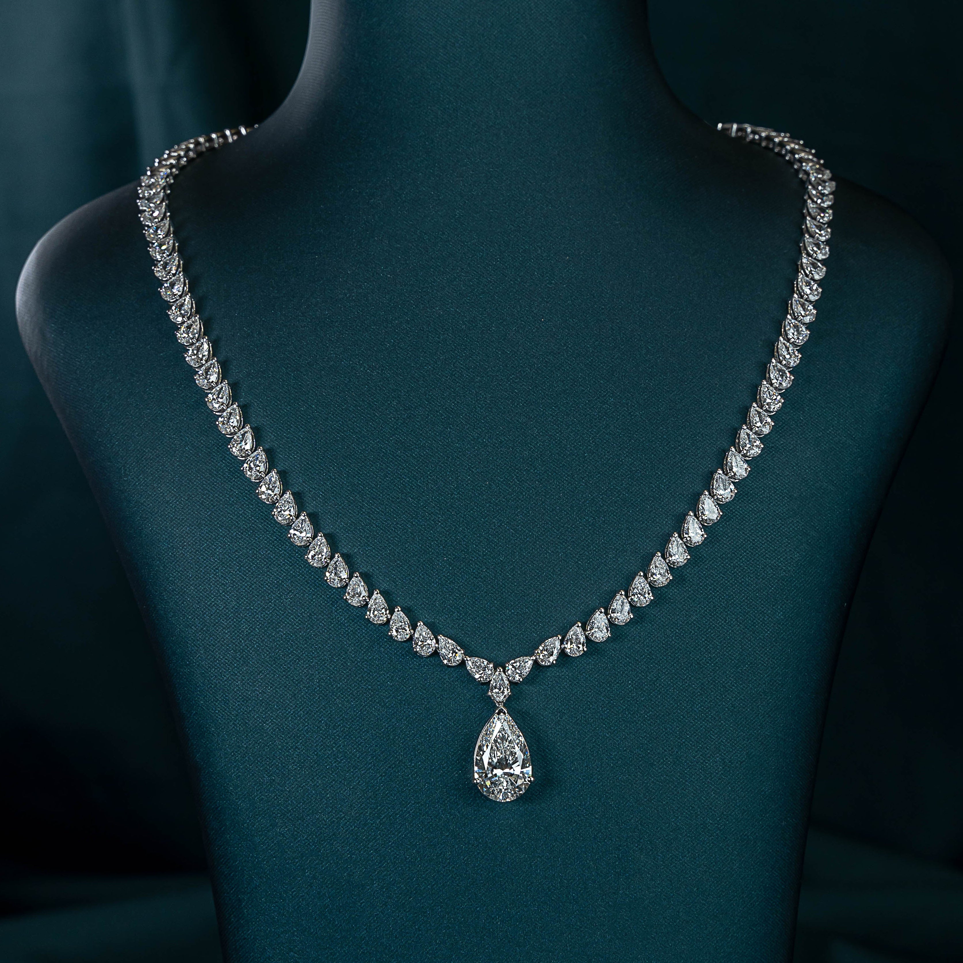 Pear Tennis Necklace with Pear Drop
