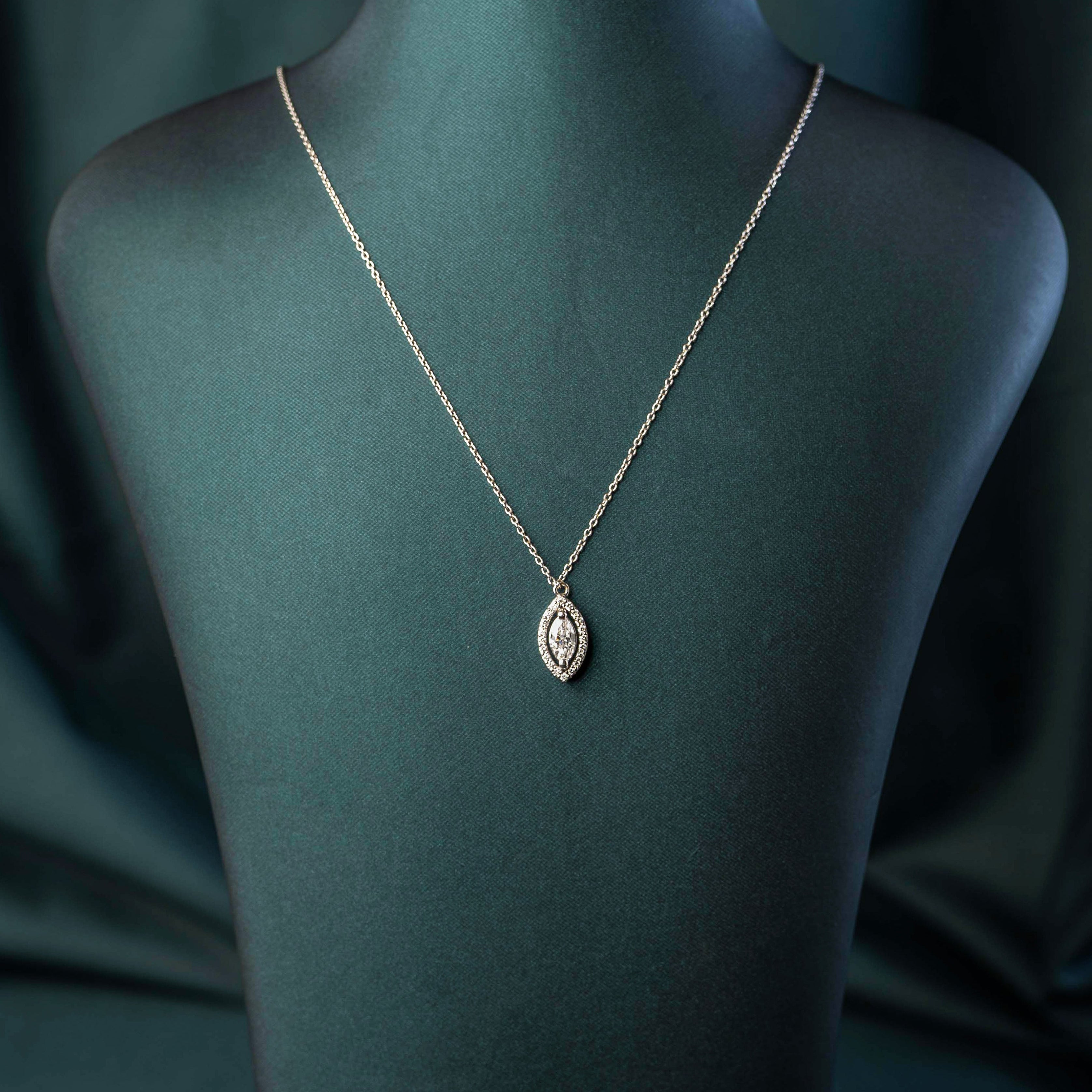 Classic Marquise Halo Solitaire Pendant