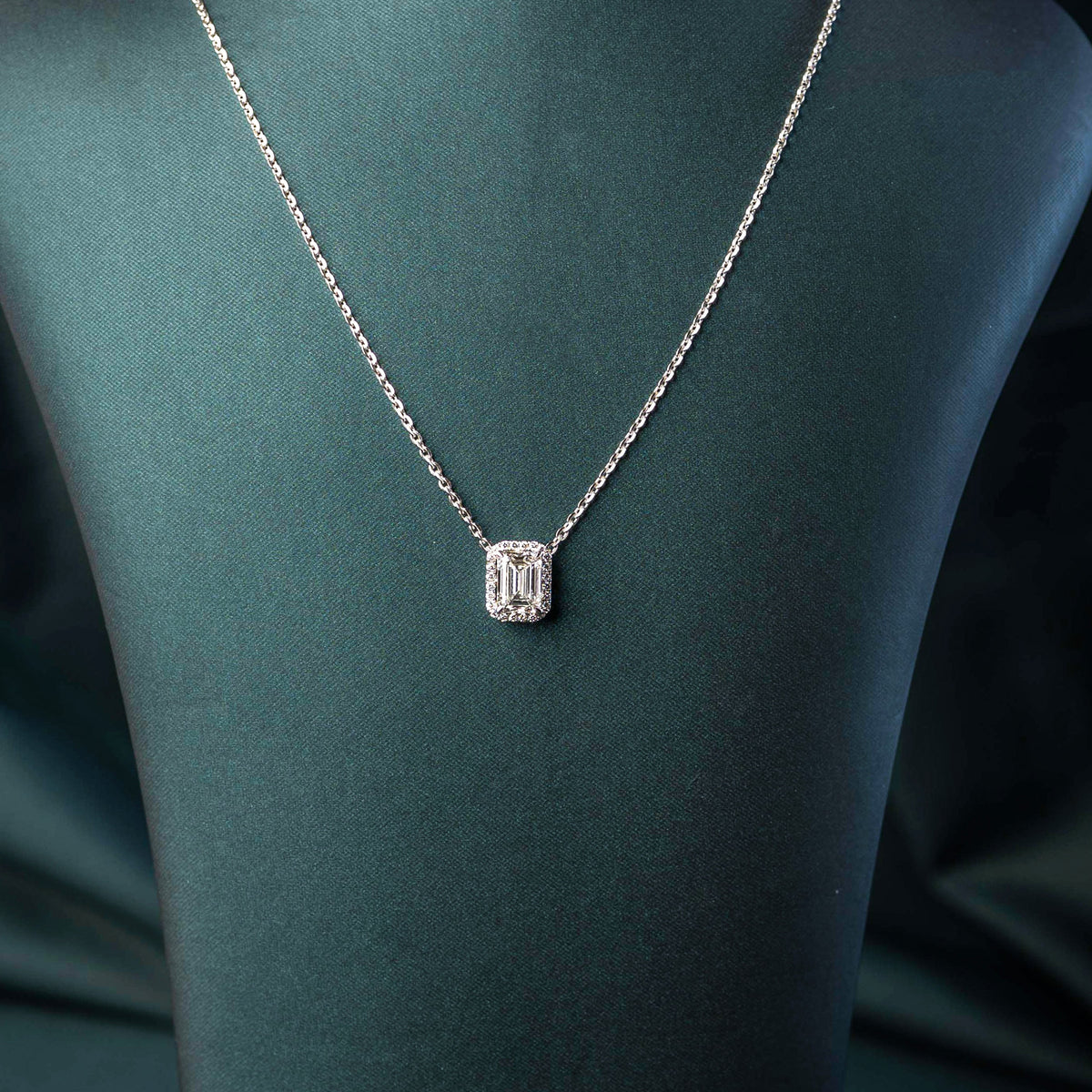 Classic Emerald Halo Solitaire Pendant