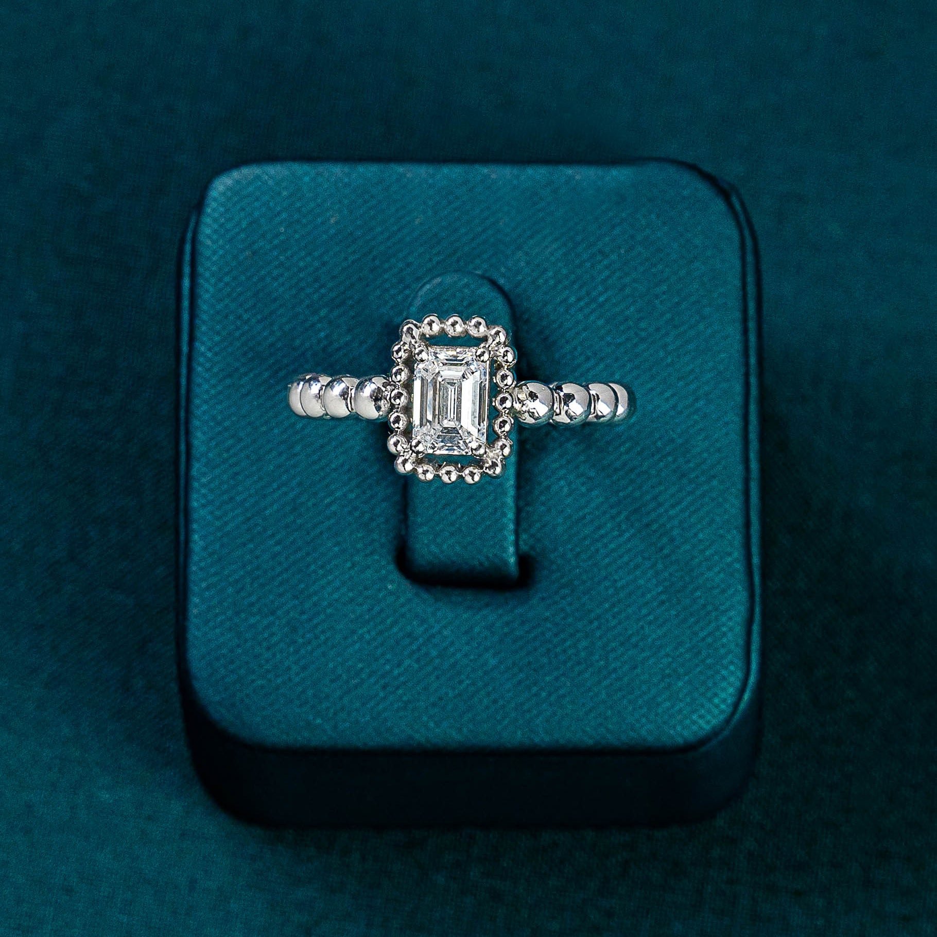 Brigette Emerald Beaded Halo Ring