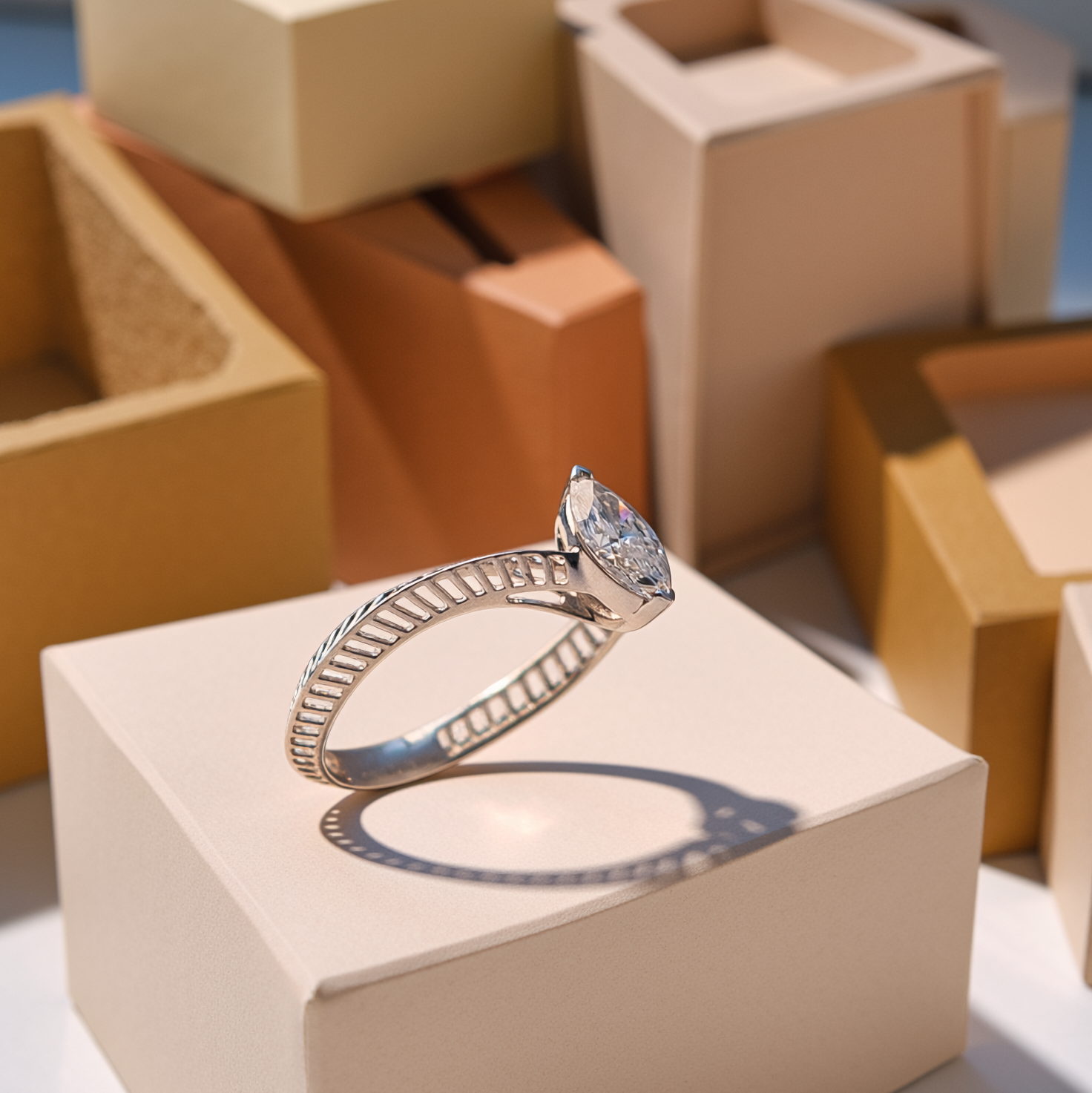 Stria Frame Marquise Ring