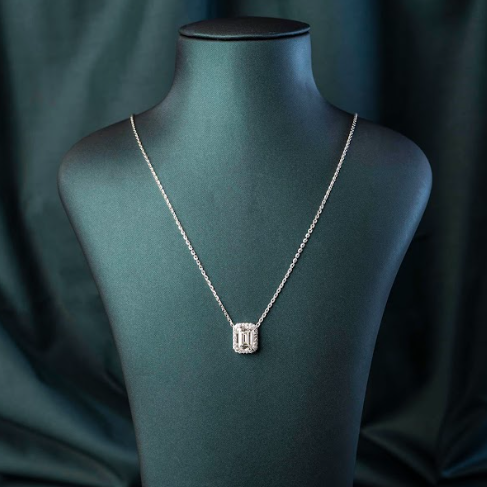 Classic Emerald Halo Solitaire Pendant